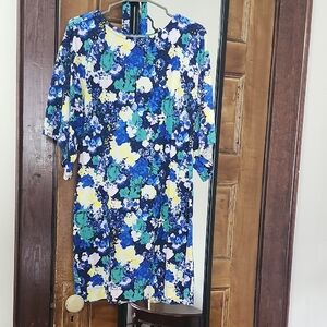 New York & Company Blue and Green Floral Midi Dress